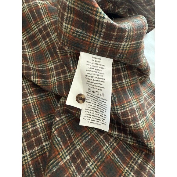 Pendleton Trail Button Shirt USA Virgin Wool Plaid Flannel Elbow Patch L Brown e - Picture 7 of 7